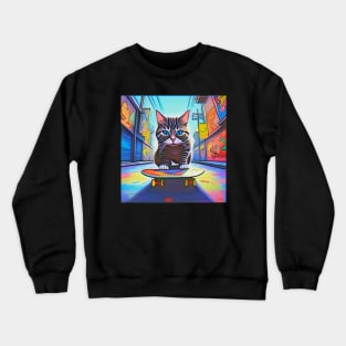 Cool Skateboarding Cat Crewneck Sweatshirt